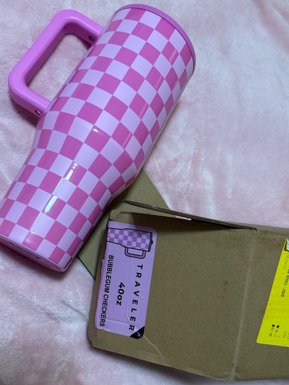 Bubblegum Checkers 40oz Travel Tumbler - Pink